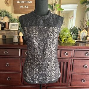 H&M Black and Cream Lace Sleeveless Blouse Sz XS